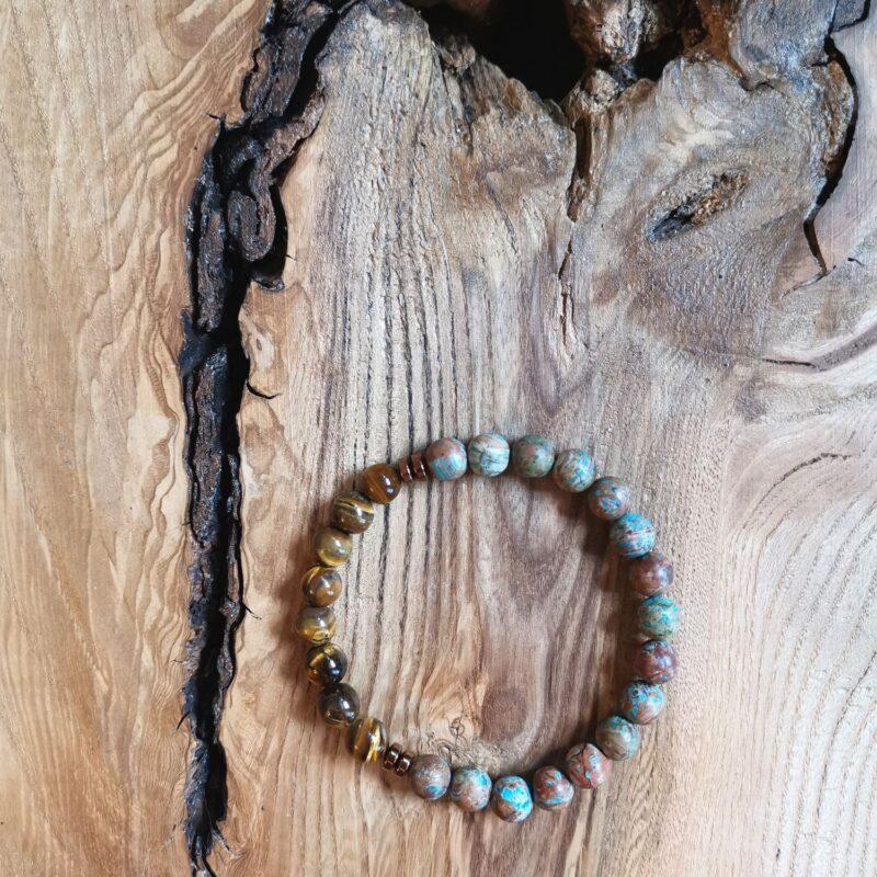 Bransoletka Men - kamień naturalny - Tygrysie Oko - Jaspis - Hematyt " Turquoise Tiger "
