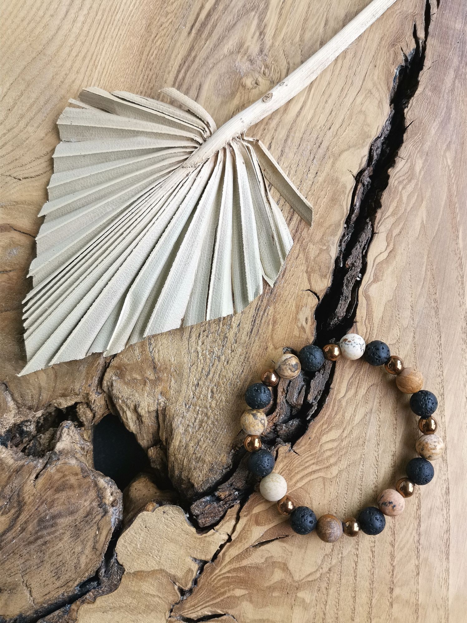 Bransoletka Pustynna Noc – kamienie naturalne – Lawa wulkaniczna