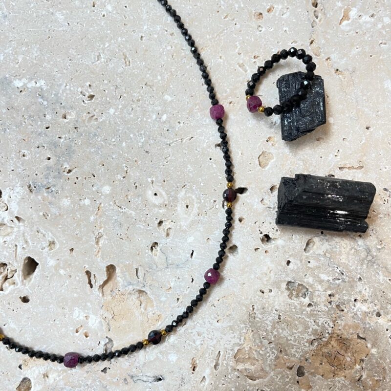 "Black Ruby " - Naszyjnik - Choker - Turmalin - Rubin - Granat