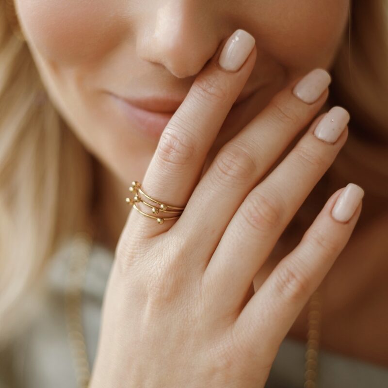 Pierścionek " Dots" - stal szlachetna - stal szlachetna pozłacana