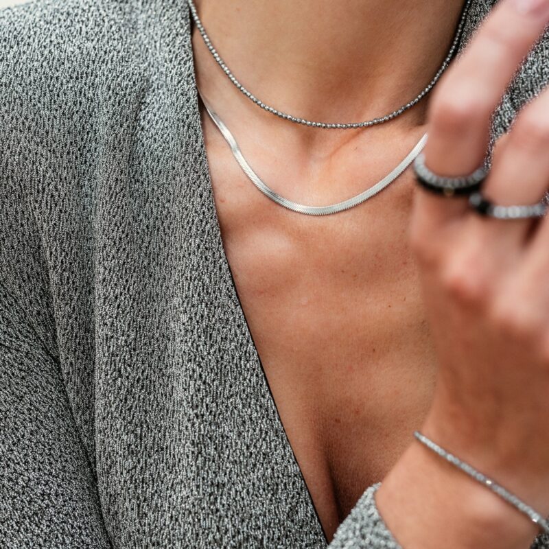 "Silver Silk" - naszyjnik typu żmijka - stal szlachetna posrebrzana