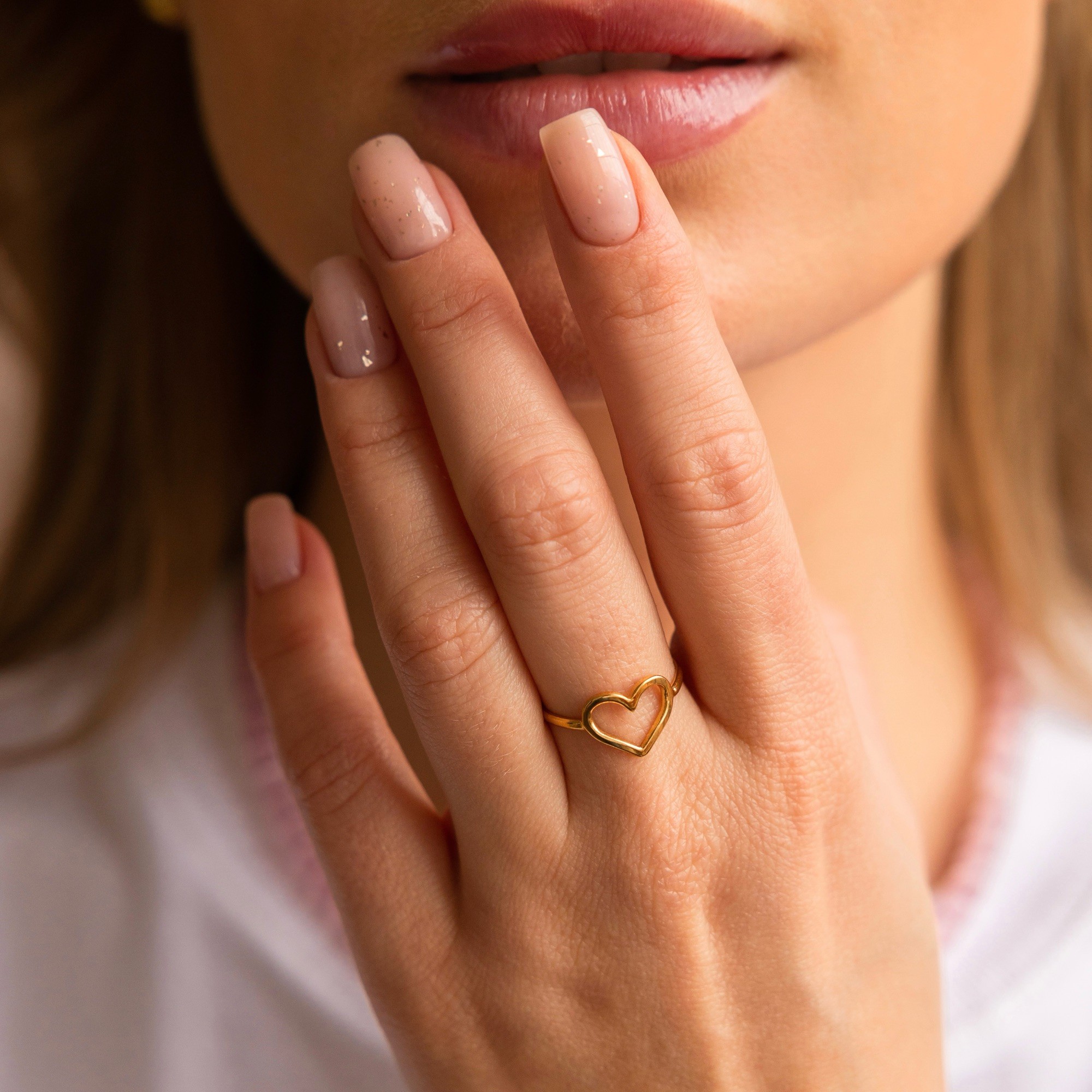 Pierścionek – „Heart beat” – stal szlachetna pozłacana