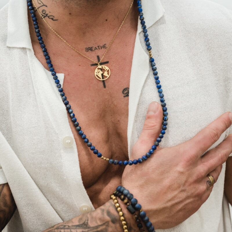 Naszyjnik męski - Pozłacany - Mapa Świata