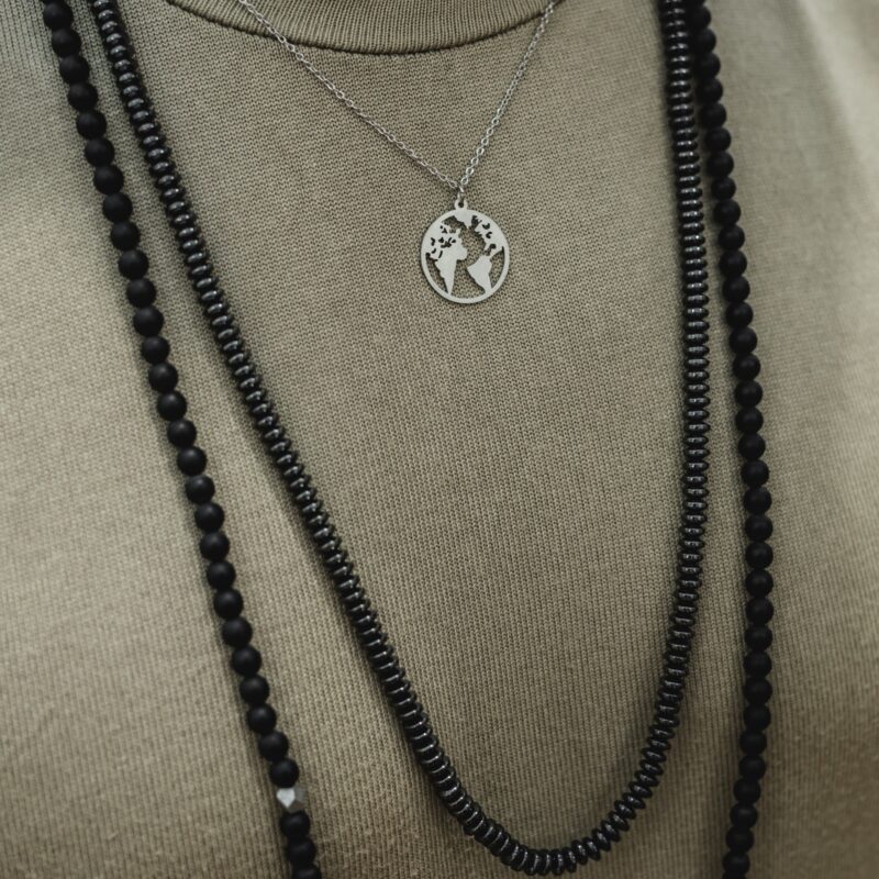 Naszyjnik męski - posrebrzany - Mapa Świata