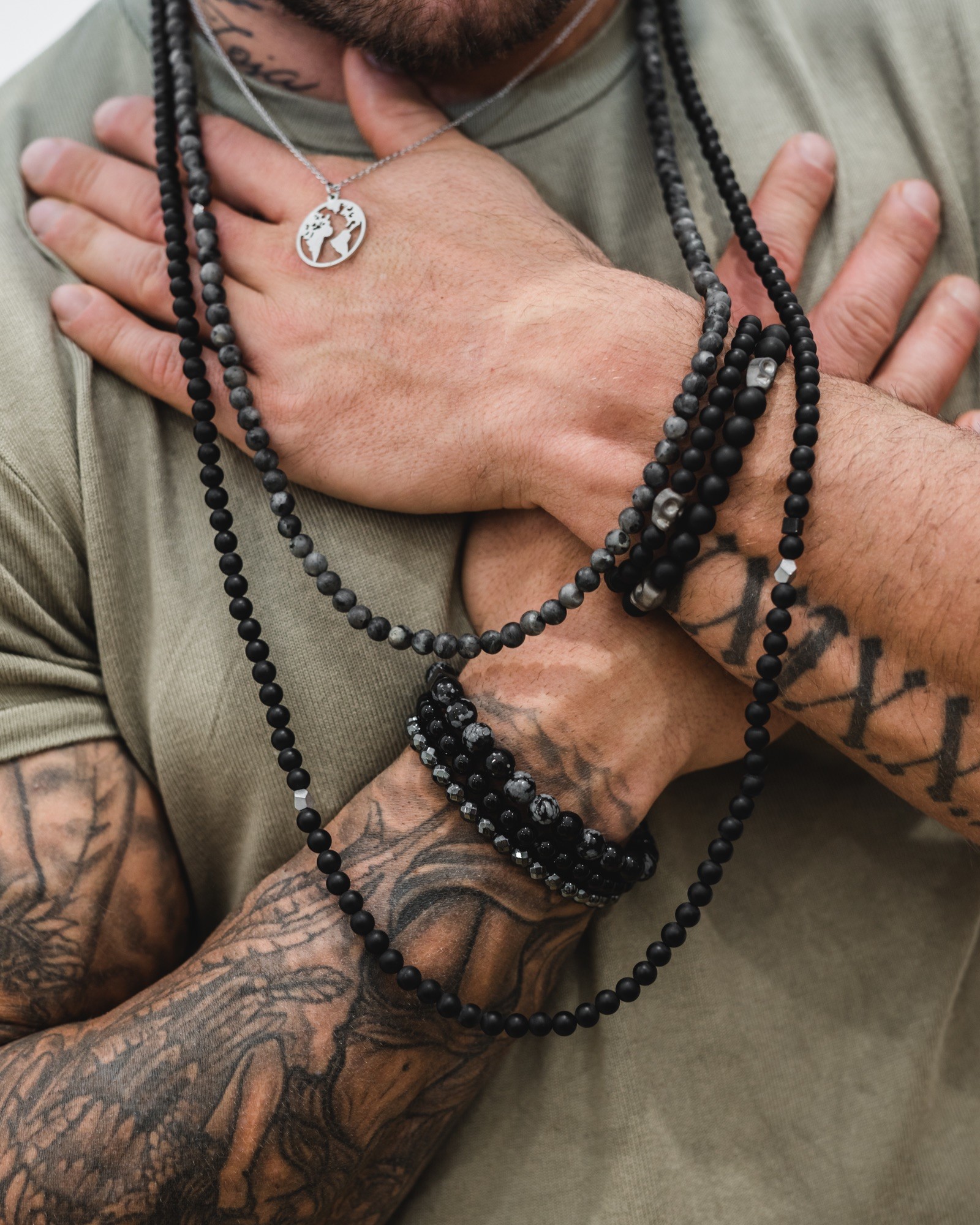 Naszyjnik męski – posrebrzany – Mapa Świata