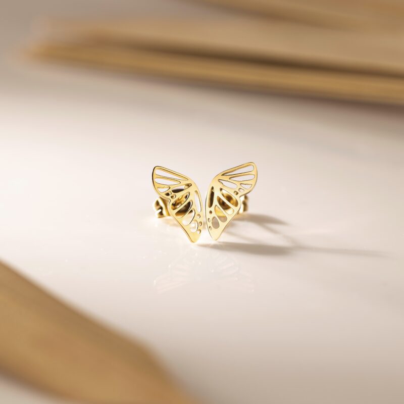 Kolczyki - „Butterfly” - stal szlachetna pozłacana