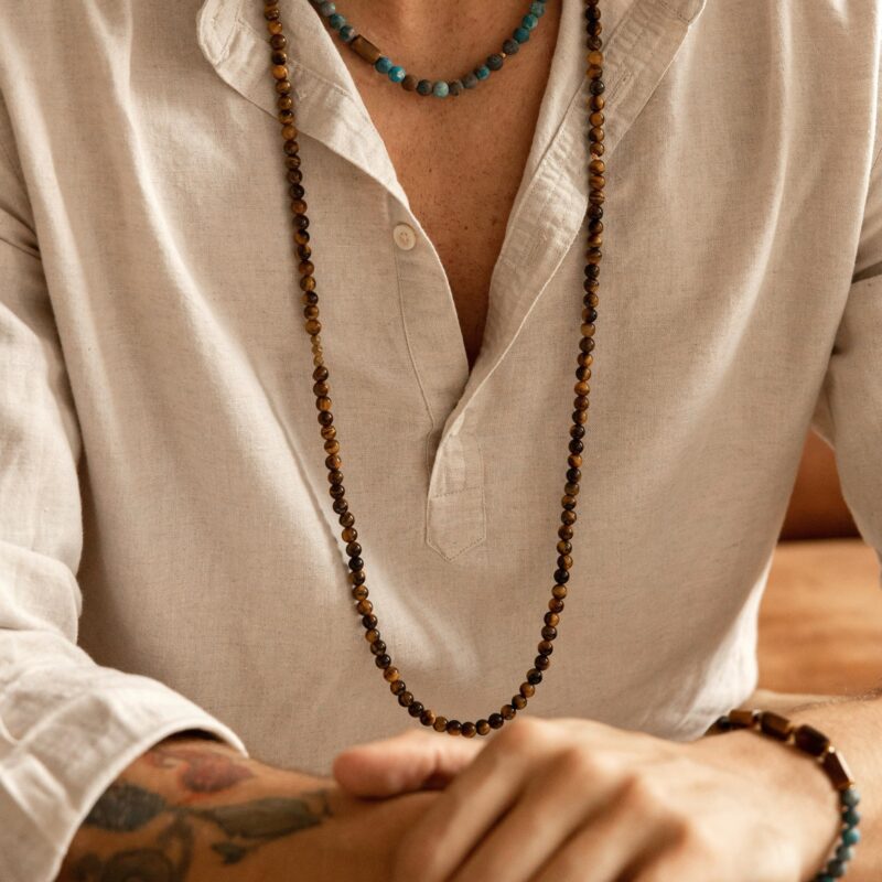 Naszyjnik męski "Tiger Eye" - Tygrysie oko, Hematyt