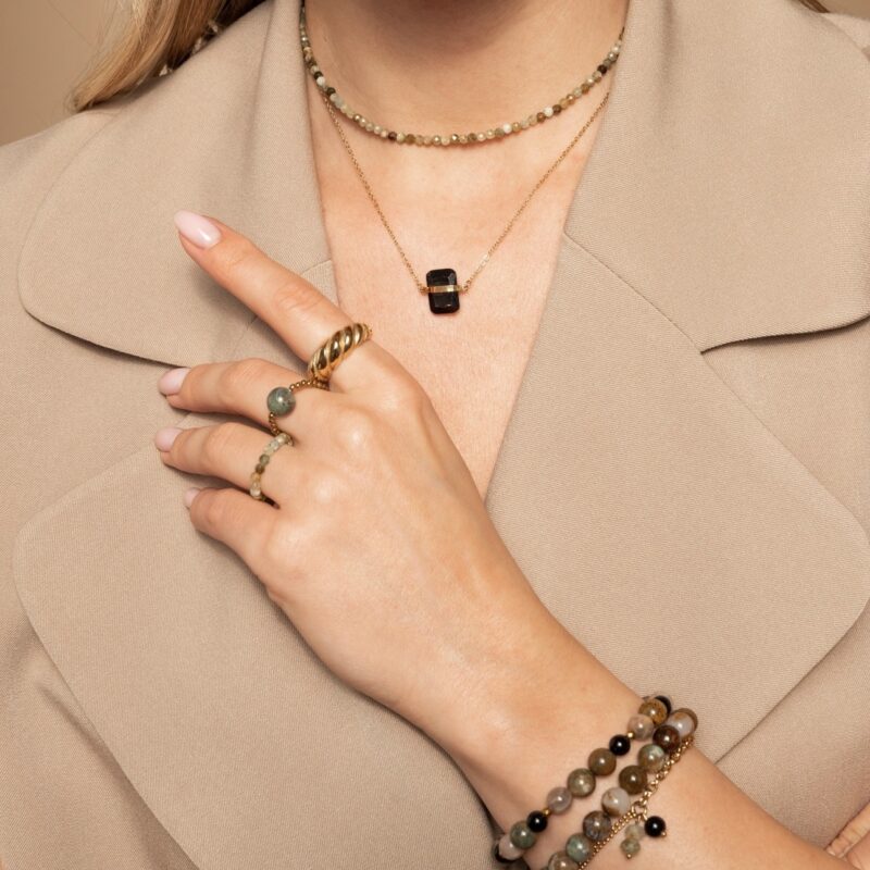 Pierścionek elastyczny - Granat Zielony - kamienie naturalne