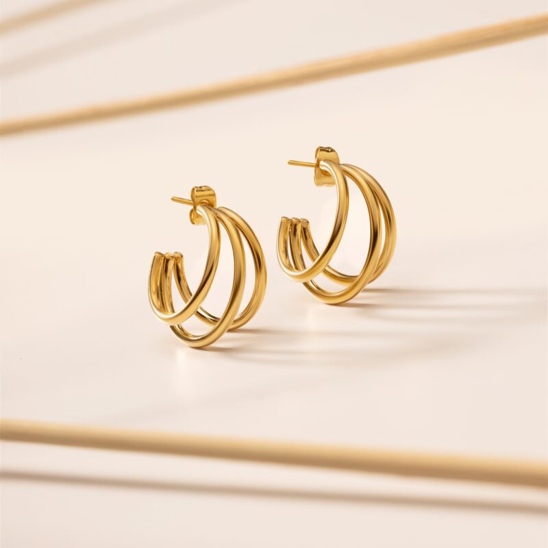 Kolczyki "Trio" - stal szlachetna pozłacana