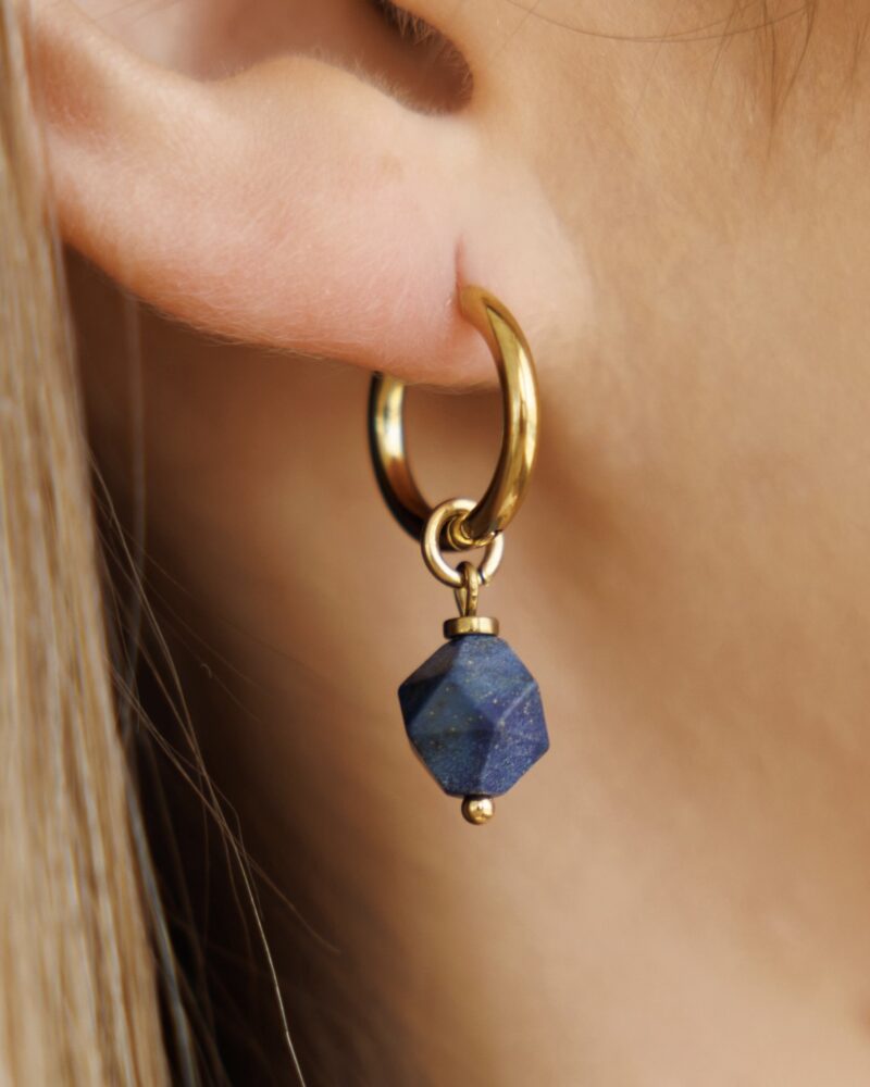 Kolczyki Navy Blue - stal szlachetna pozłacana, kamienie naturalne Lapis Lazuli, Hematyt