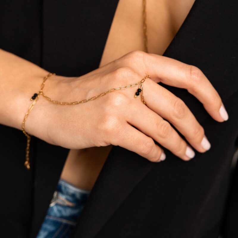 Bransoletka na dłoń - Black Power - czarny Turmalin