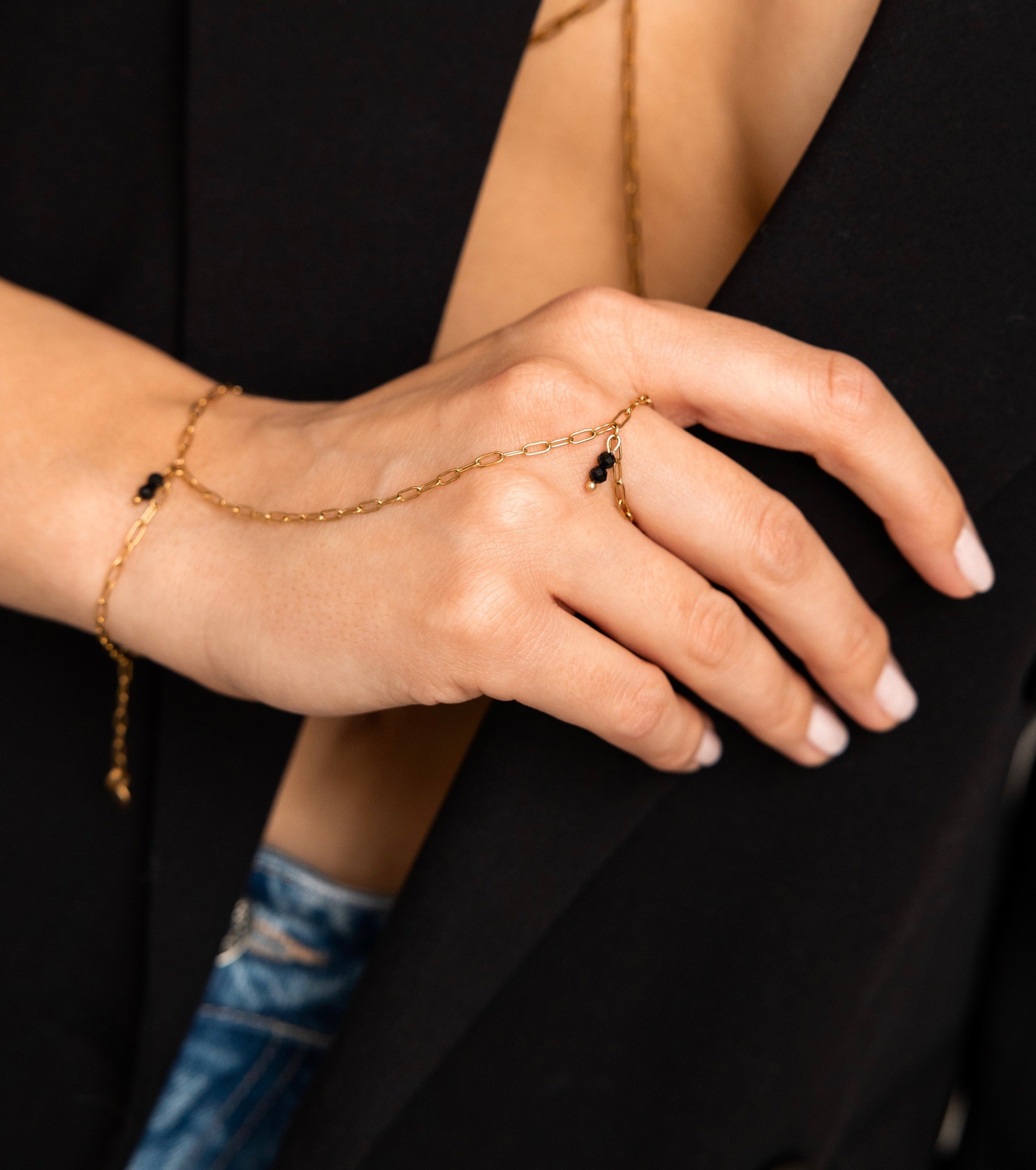 Bransoletka na dłoń – Black Power – czarny Turmalin