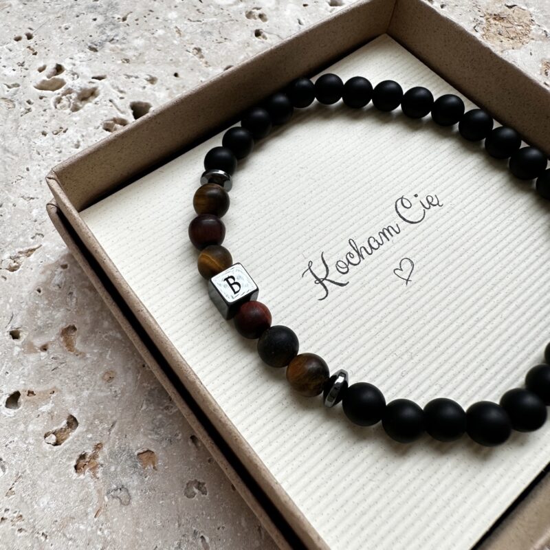 Bransoletka męska z grawerem - Onyks, Tygrysie Oko