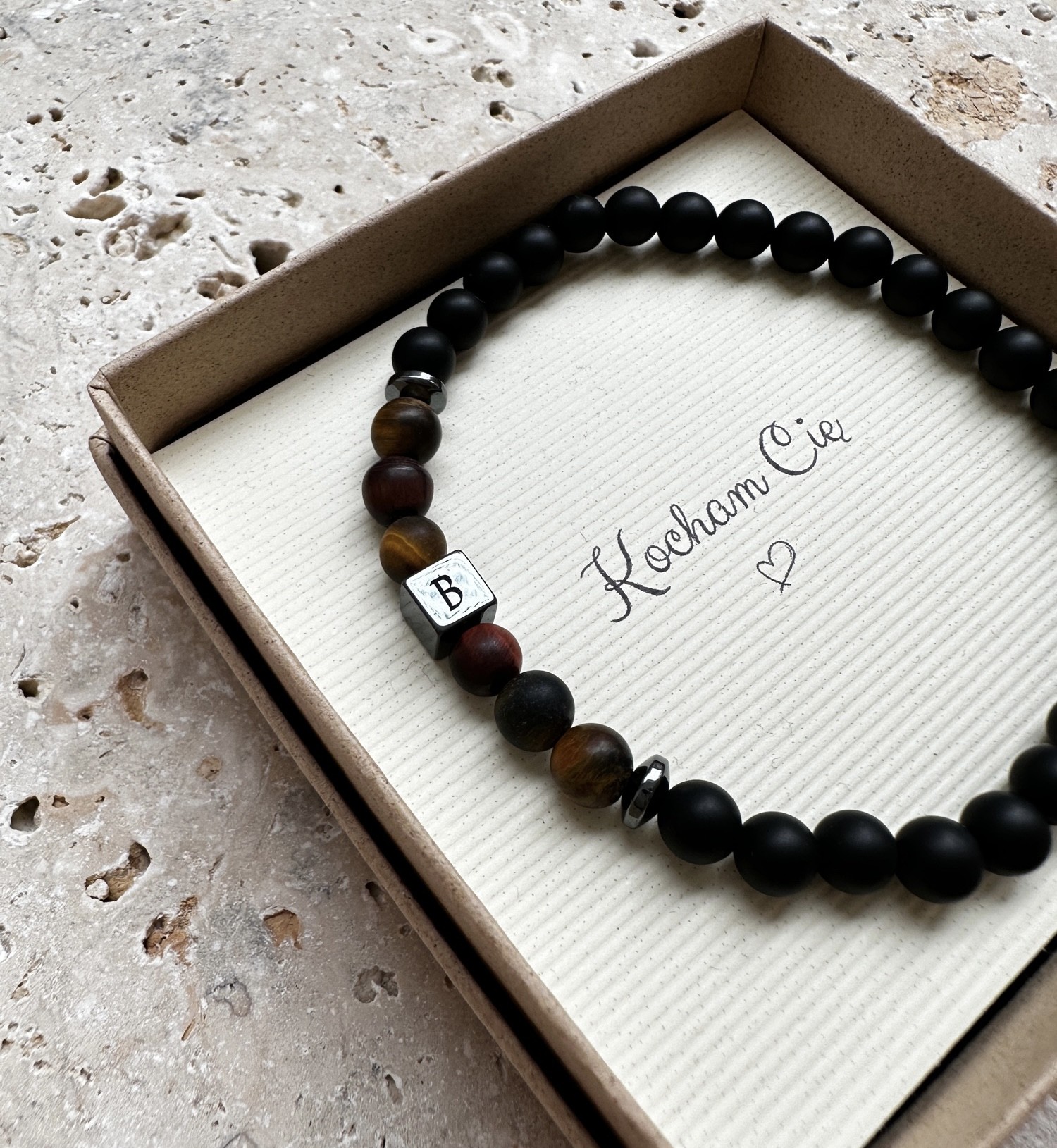 Bransoletka męska z grawerem – Onyks, Tygrysie Oko