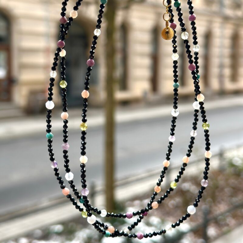Naszyjnik typu choker "Pastele w Turmalinie" - Turmalin, Cytryn, Ametyst, Oliwin, Turkus, Chalcedon, Opal, Kamień słoneczny