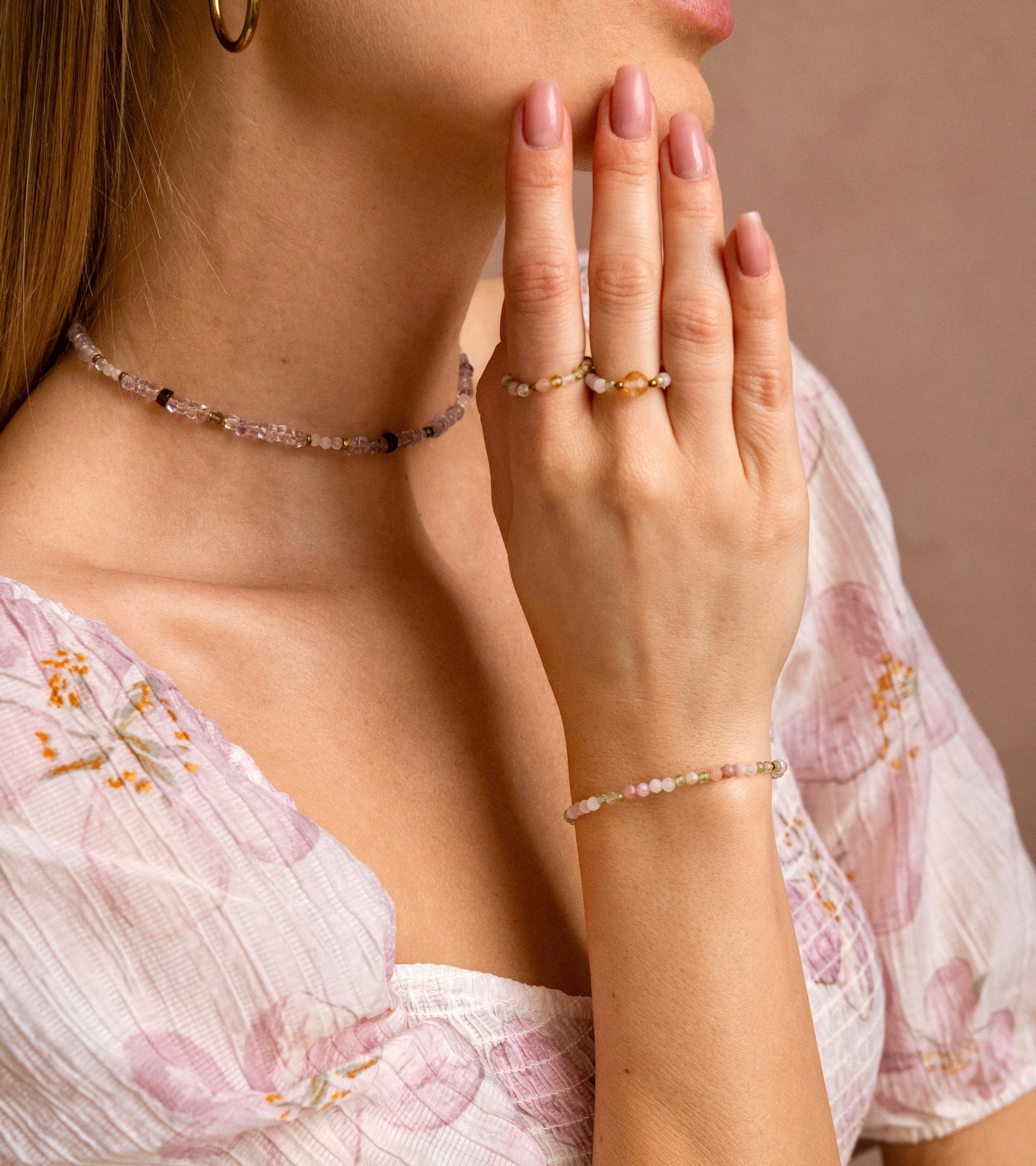 Bransoletka Pastelove love – Oliwin, Opal peruwiański, Kamień księżycowy, Cytryn