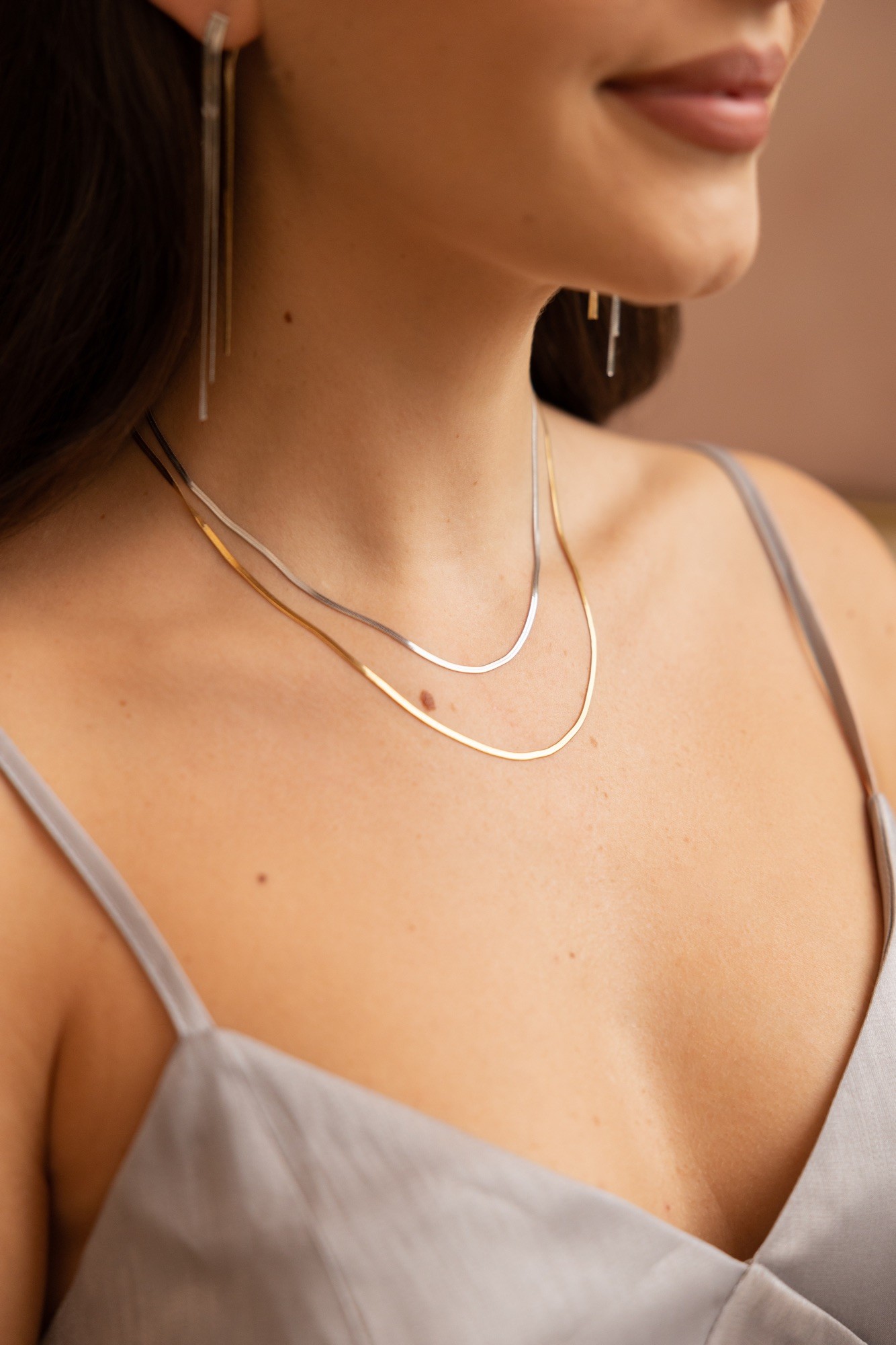 Naszyjnik typu żmijka Tiny silk – stal szlachetna pozłacana