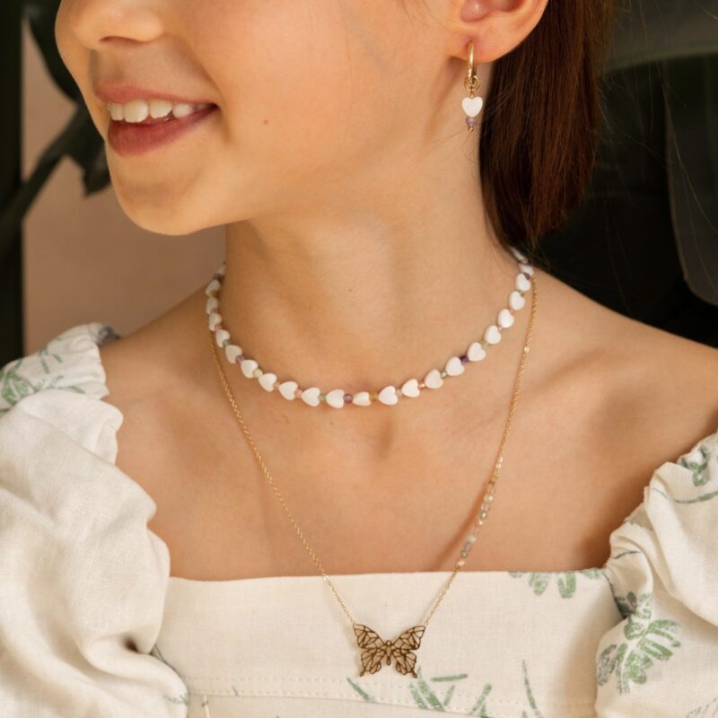 Naszyjnik "White Heart and pastels" - Oliwin, Kwarc różowy, Ametyst, Opal, Rodochrozyt