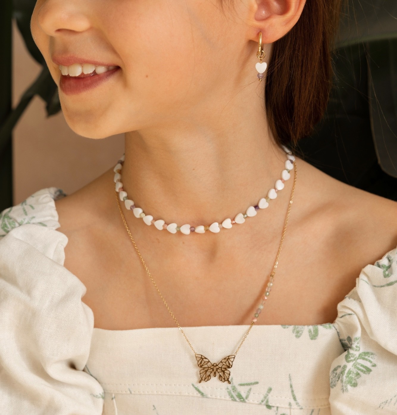 Naszyjnik „White Heart and pastels” – Oliwin, Kwarc różowy, Ametyst, Opal, Rodochrozyt