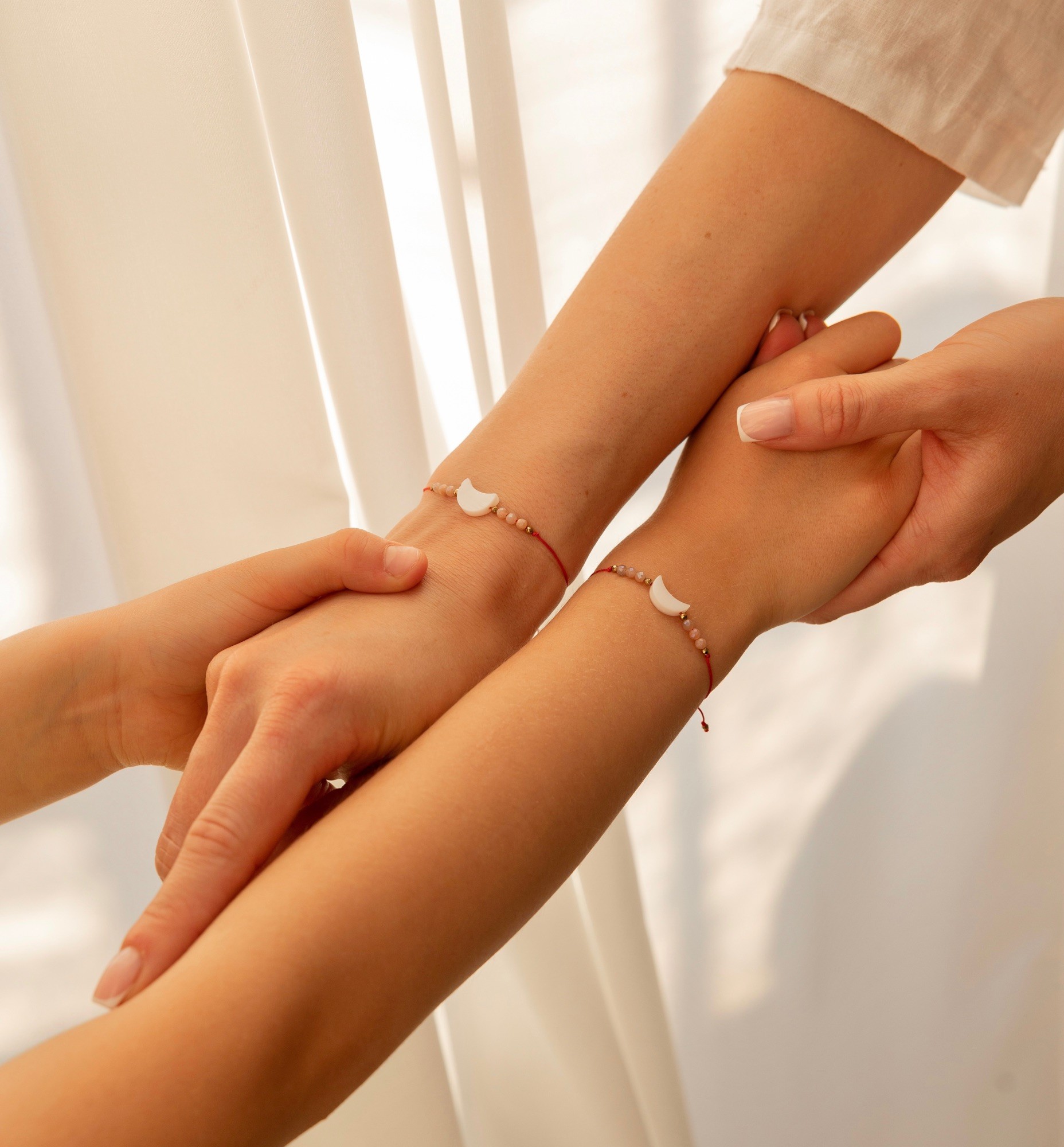 Zestaw bransoletek Mama córka „My moon” – Masa perłowa, Kamień słoneczny, Hematyt