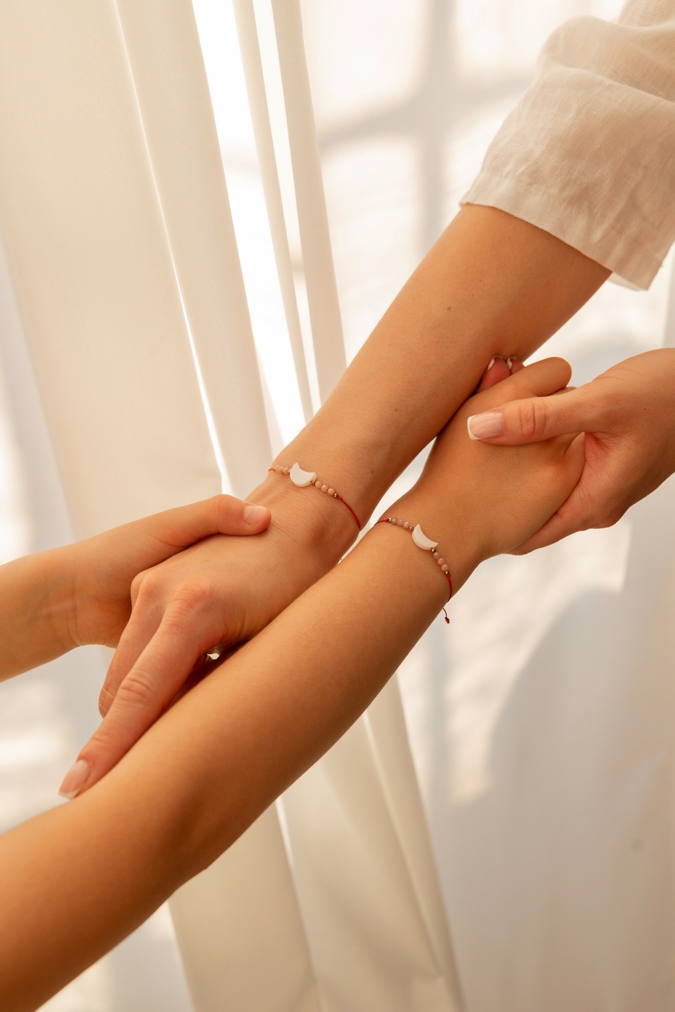 Zestaw bransoletek Mama córka „My moon” – Masa perłowa, Kamień słoneczny, Hematyt