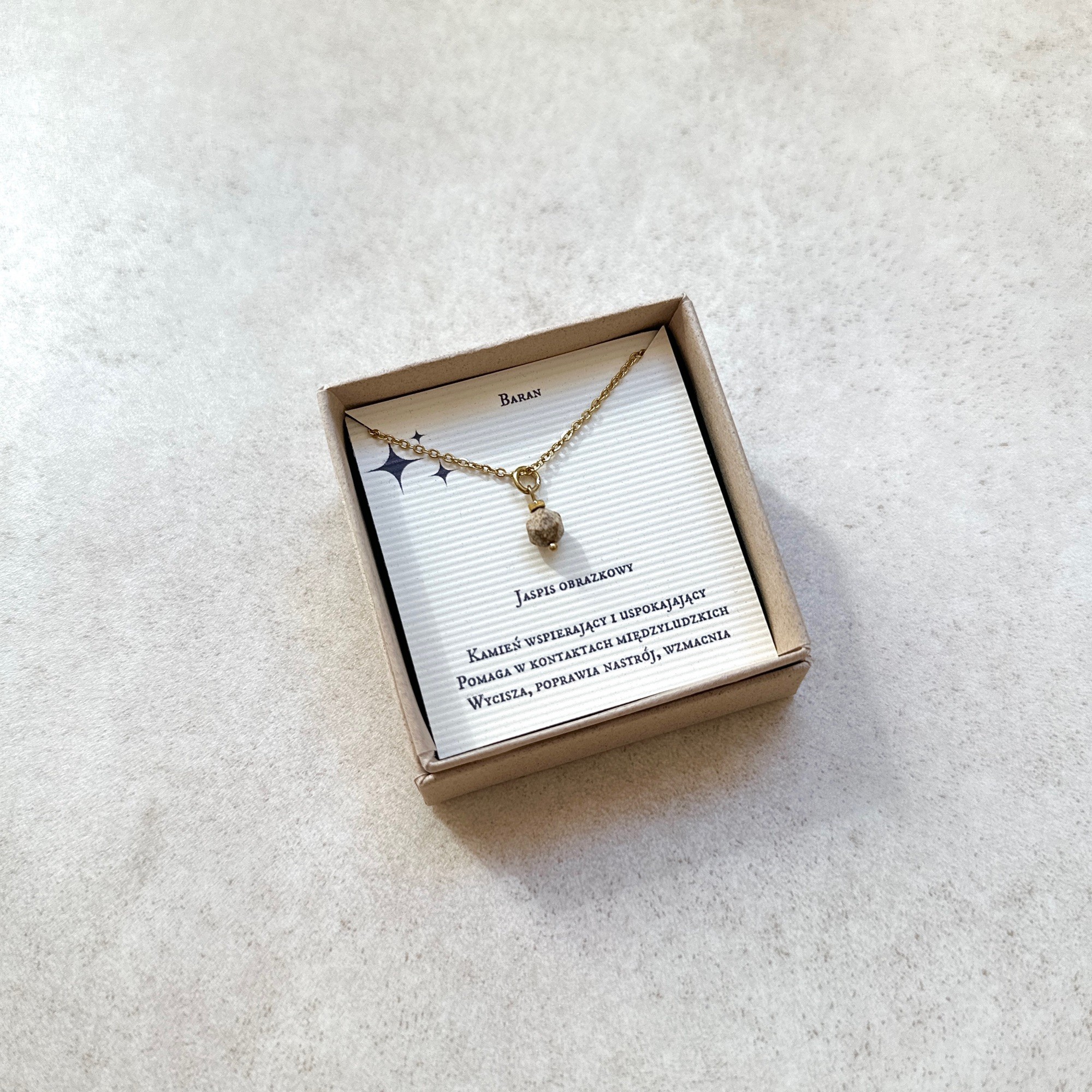 Naszyjnik zodiakalny – Baran – Jaspis Obrazkowy – stal szlachetna pozłacana