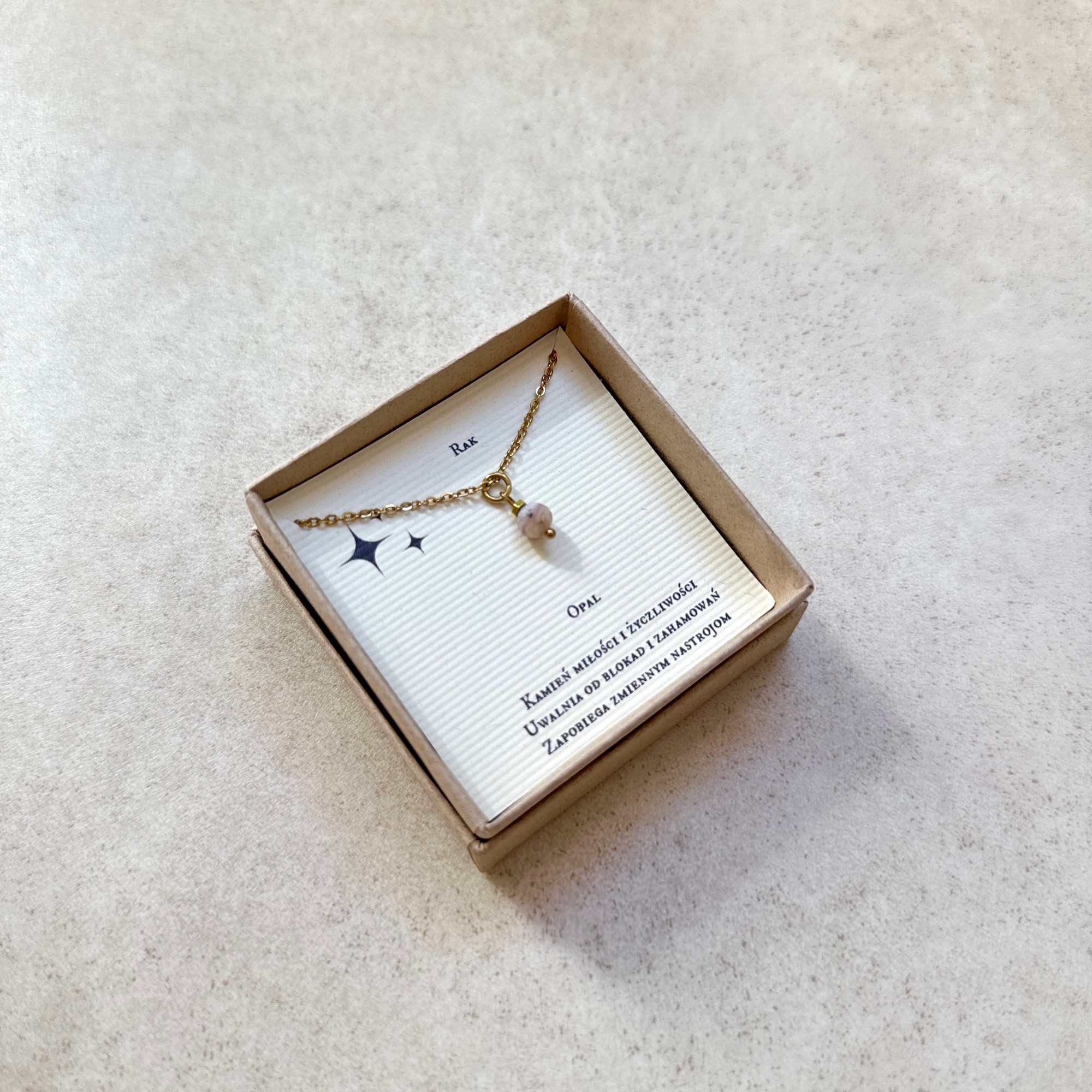 Naszyjnik zodiakalny – Rak – Opal – stal szlachetna pozłacana