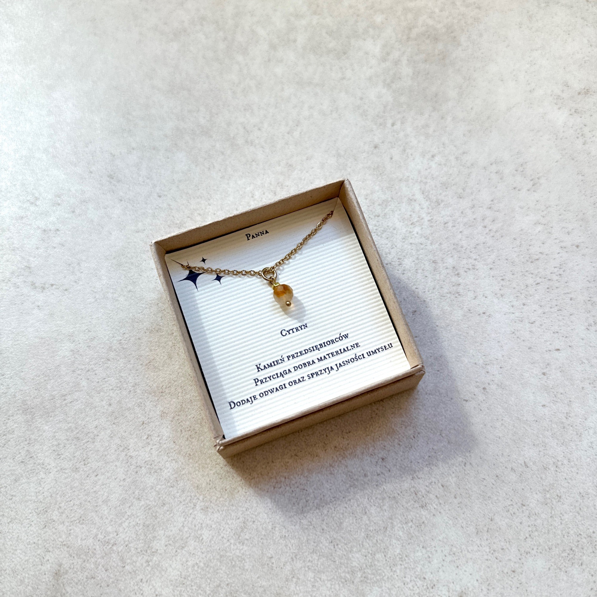 Naszyjnik zodiakalny – Panna – Cytryn – stal szlachetna pozłacana