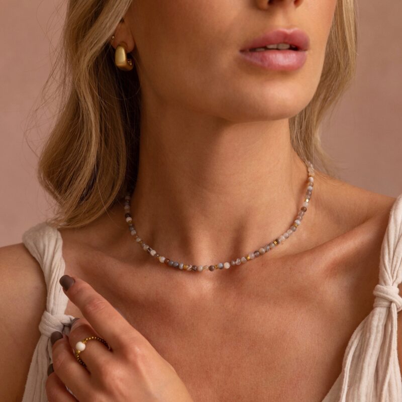 Naszyjnik typu choker "Azulik" - Agat Botswana, Hematyt