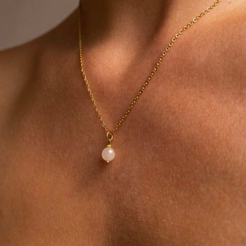 Naszyjnik zodiakalny - Waga - Kwarc Różowy - stal szlachetna pozłacana