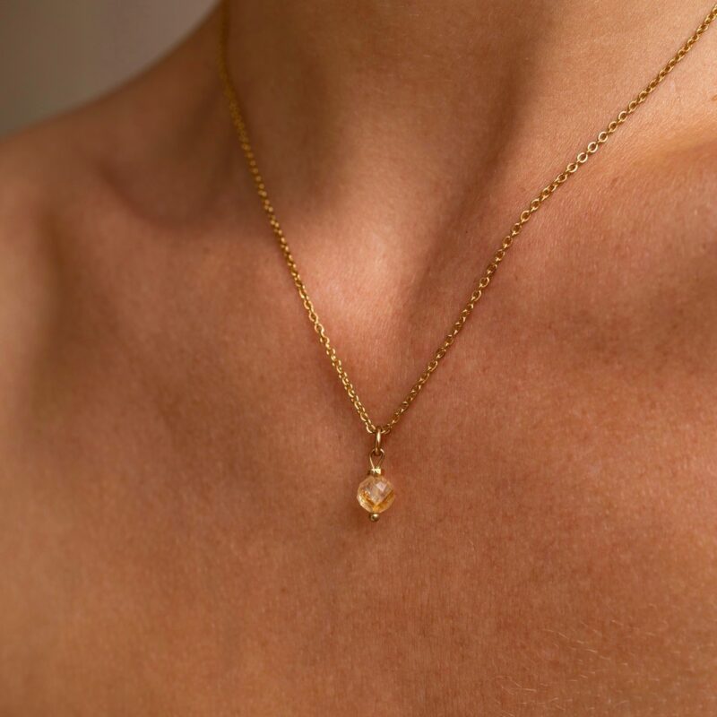 Naszyjnik zodiakalny - Panna - Cytryn - stal szlachetna pozłacana