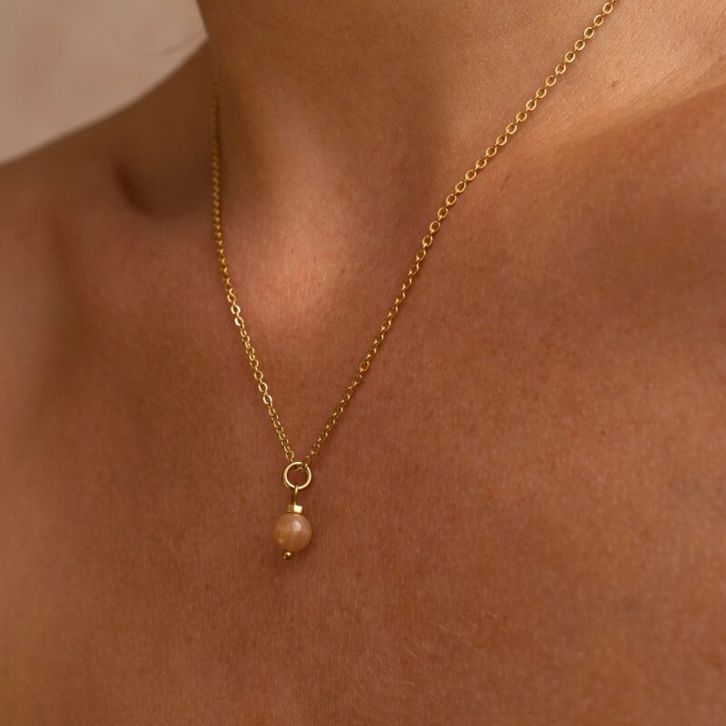 Naszyjnik zodiakalny - Bliźnięta - Kamień słoneczny - stal szlachetna pozłacana