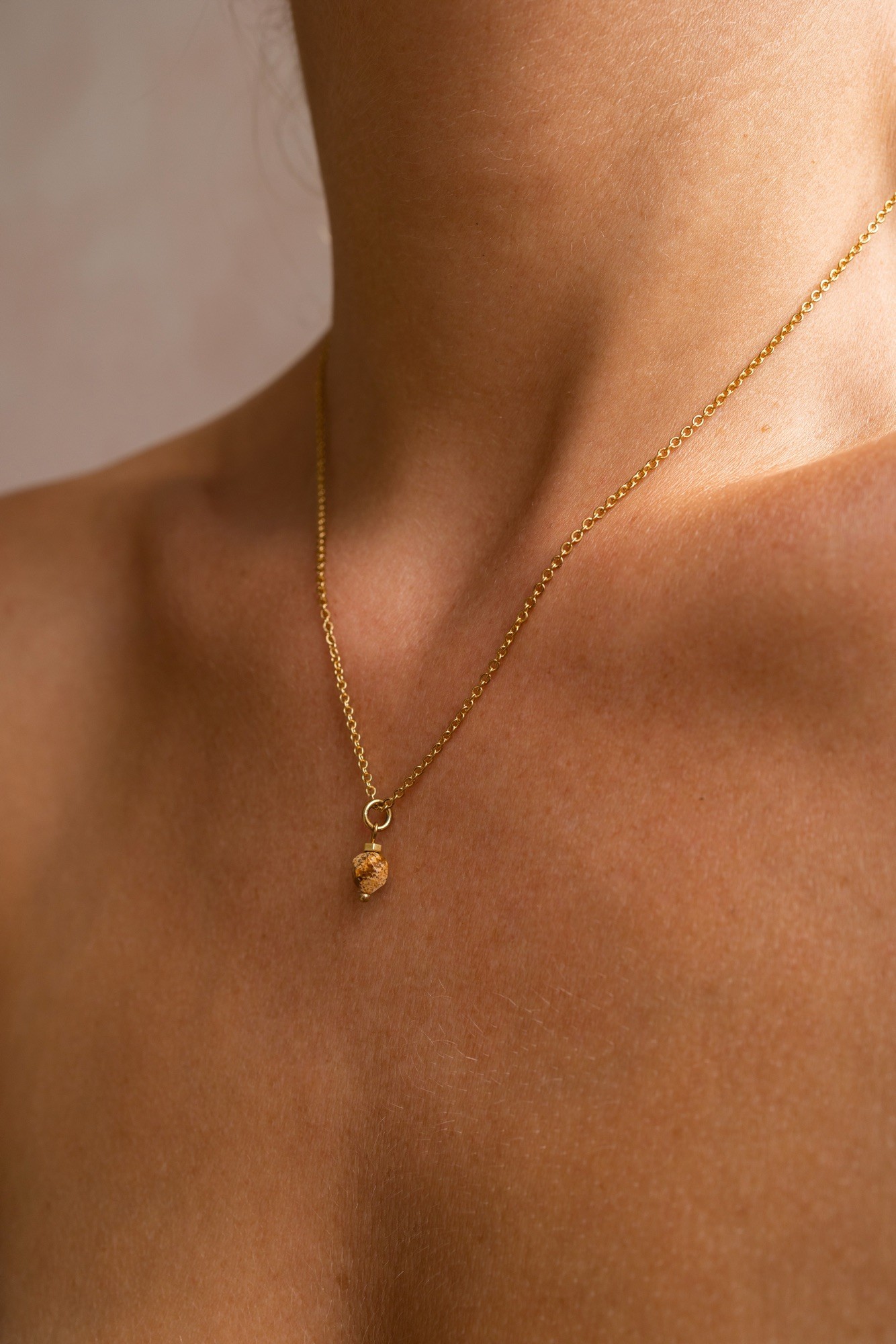 Naszyjnik zodiakalny – Baran – Jaspis Obrazkowy – stal szlachetna pozłacana