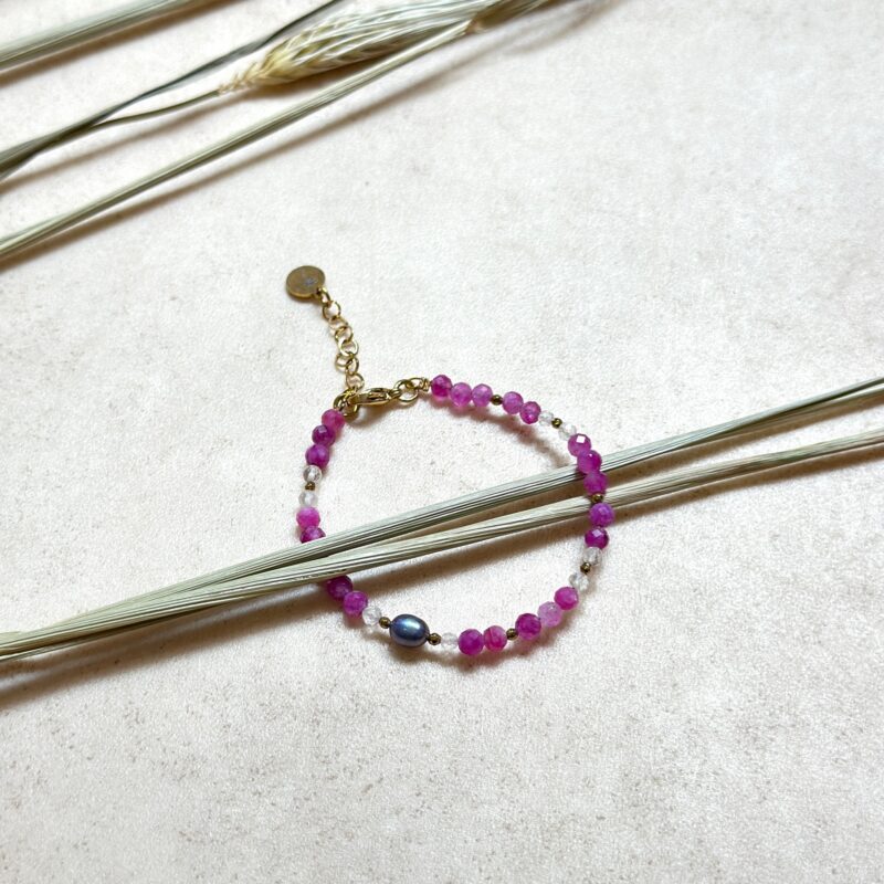 Bransoletka "Barbie" - Turmalin różowy, Perła słodkowodna, Kryształ górski