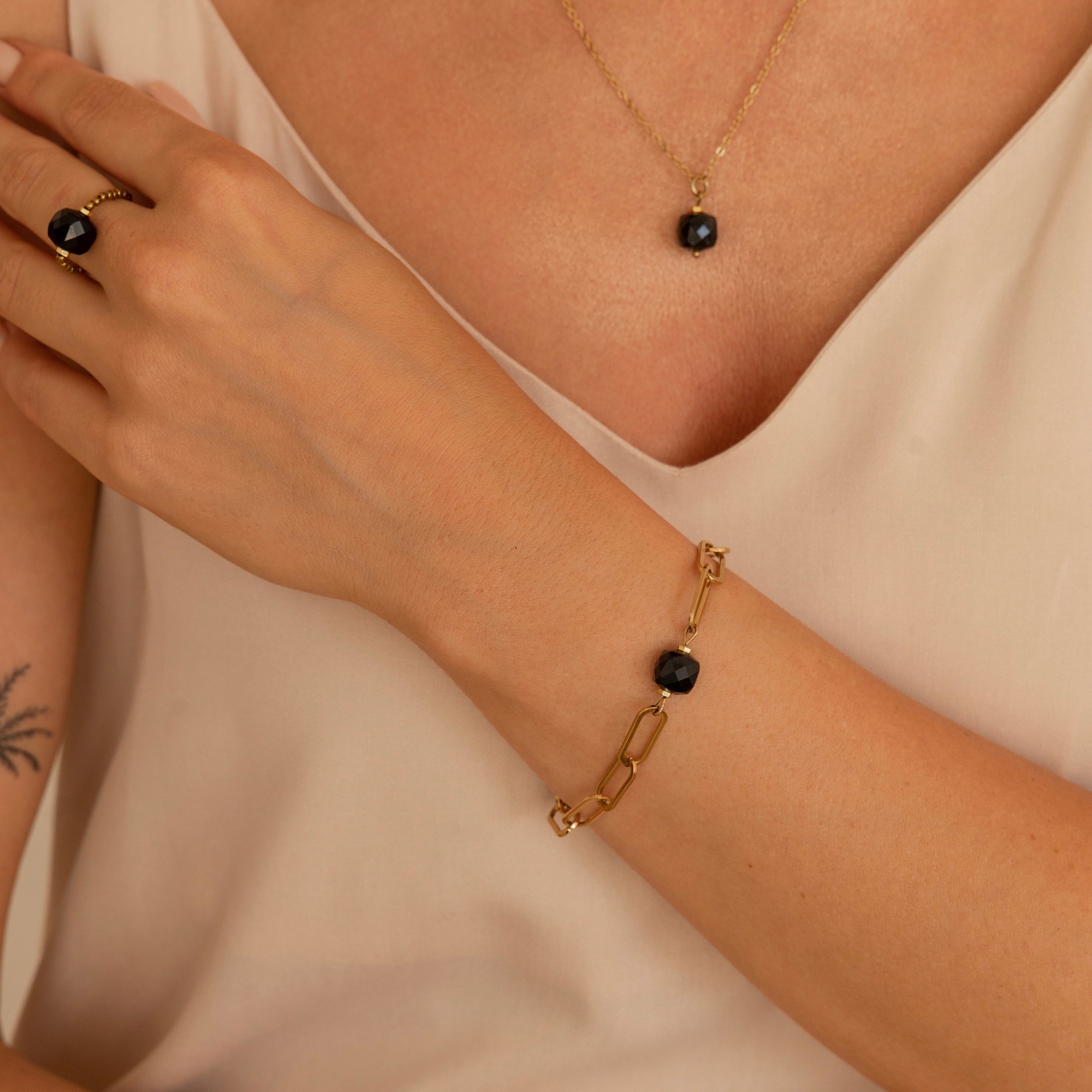 Bransoletka „Black Balance chain” – Czarny Agat