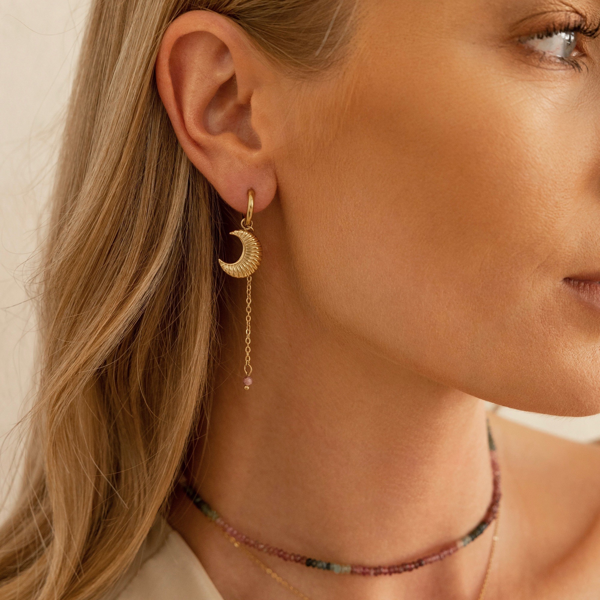 Kolczyki „The Moon Baby” – Turmalin, Hematyt – stal szlachetna