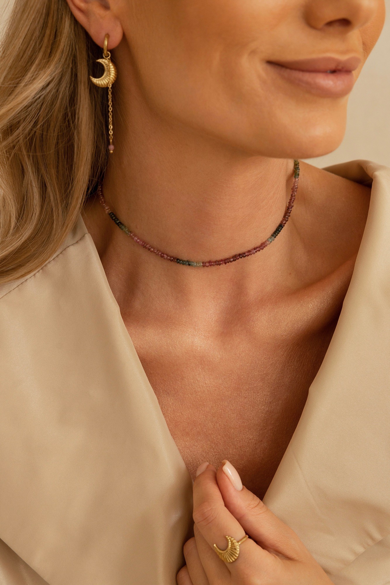 Kolczyki „The Moon Baby” – Turmalin, Hematyt – stal szlachetna