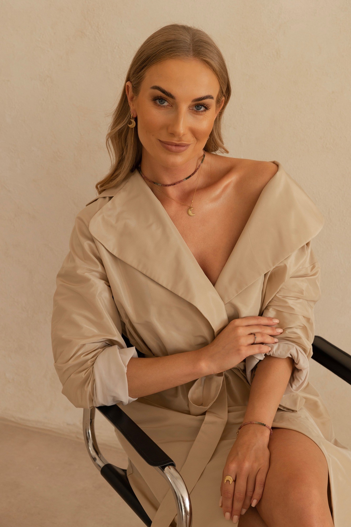 Naszyjnik „The Moon Baby” – Turmalin różowy – stal szlachetna pozłacana