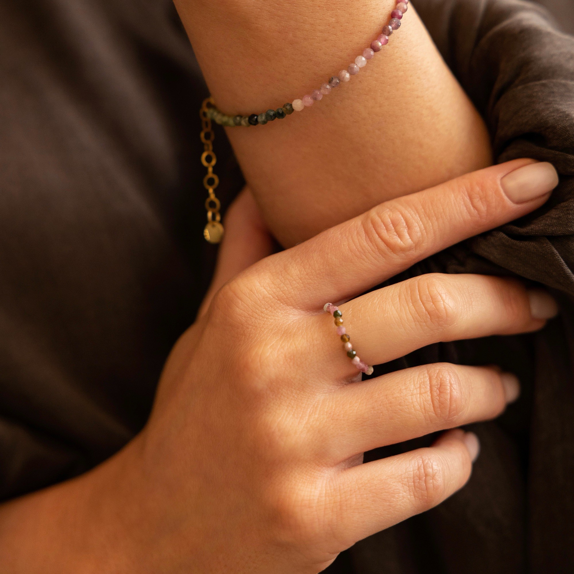 Pierścionek elastyczny „Multicolor” – Turmalin