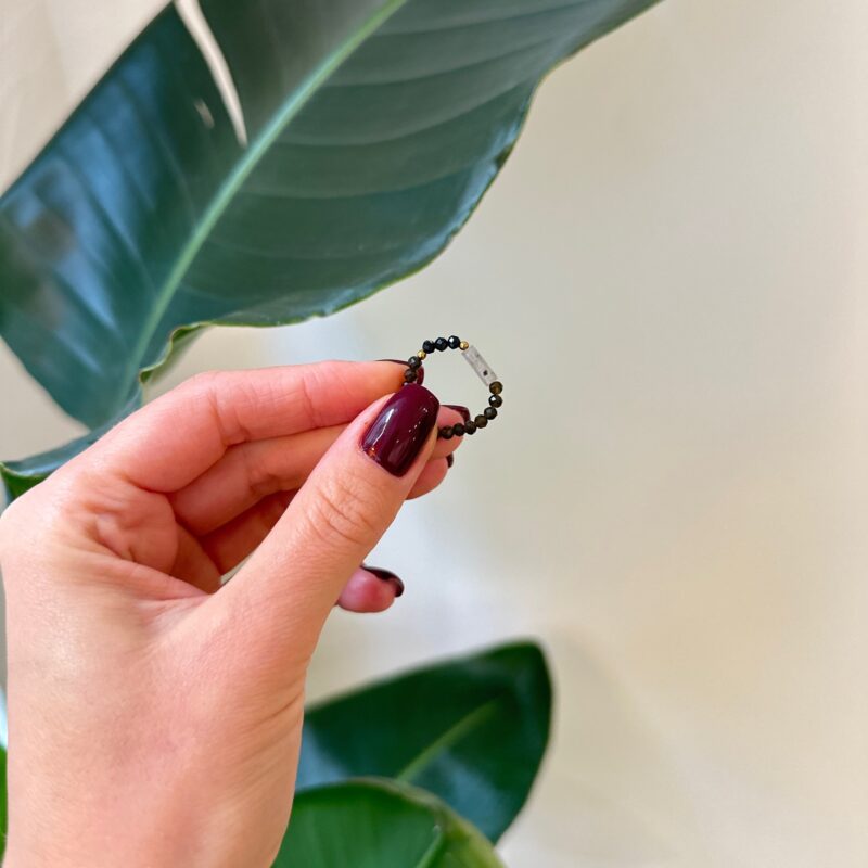 Pierścionek elastyczny "Olive garden" - Turmalin czarny, Obsydian złocisty, Hmatyt, Labradoryt