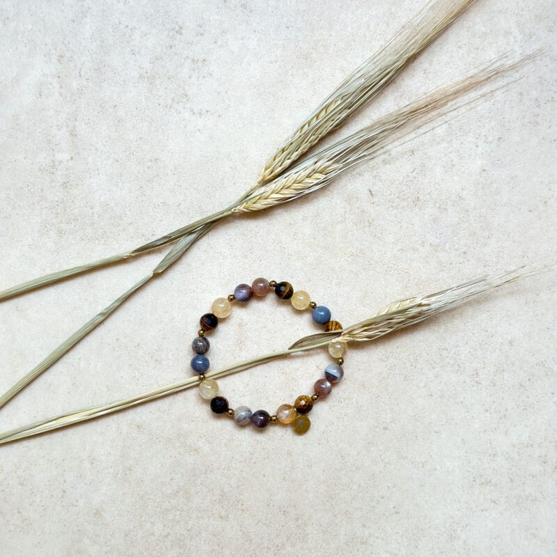 Bransoletka "Brown, Grey " - Agat botswana, Cytryn, Tygrysie oko, Kamień słoneczny, Hematyt