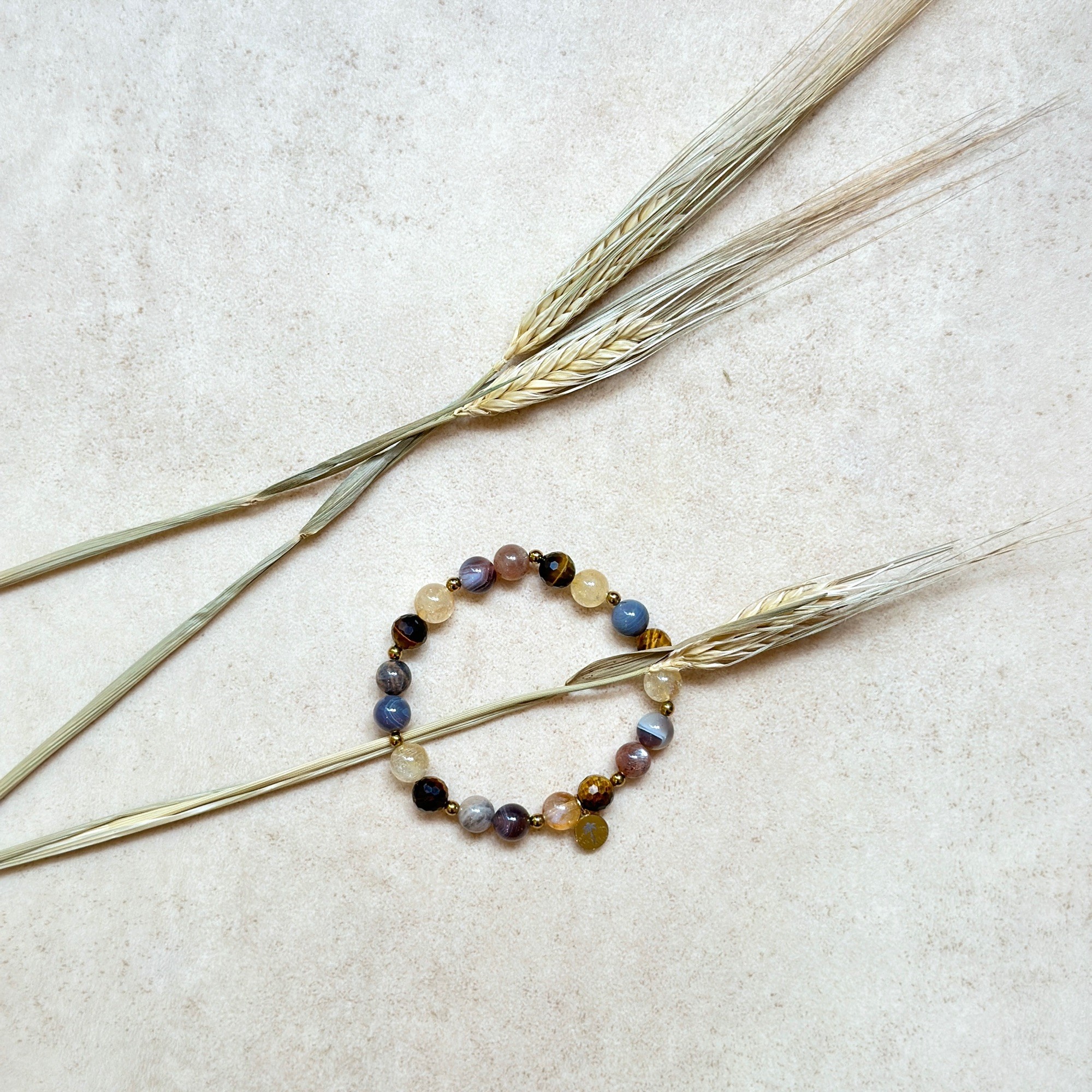 Bransoletka Brown, Grey – Agat botswana, Cytryn, Tygrysie oko, Kamień słoneczny, Hematyt