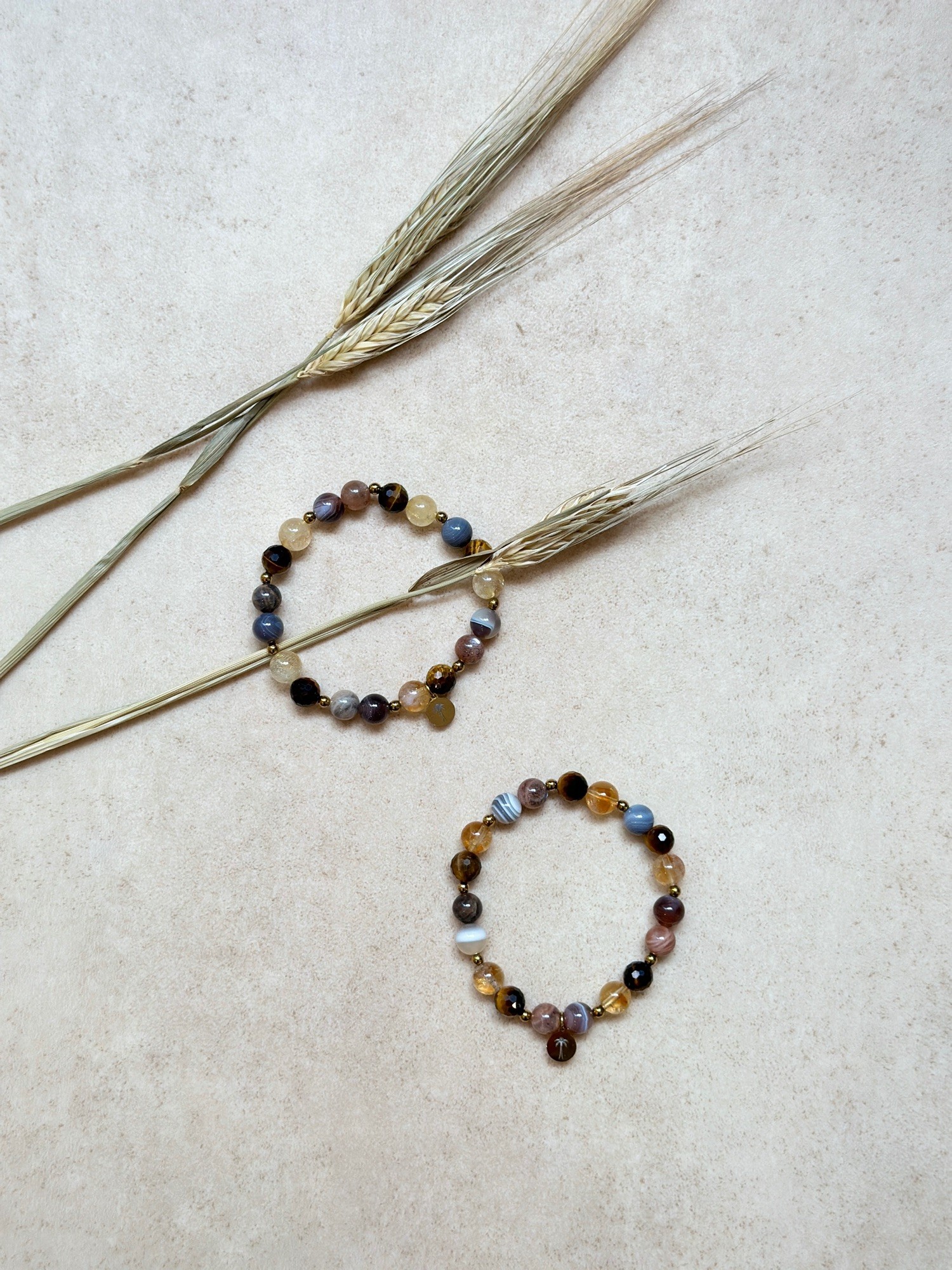 Bransoletka Brown, Grey – Agat botswana, Cytryn, Tygrysie oko, Kamień słoneczny, Hematyt