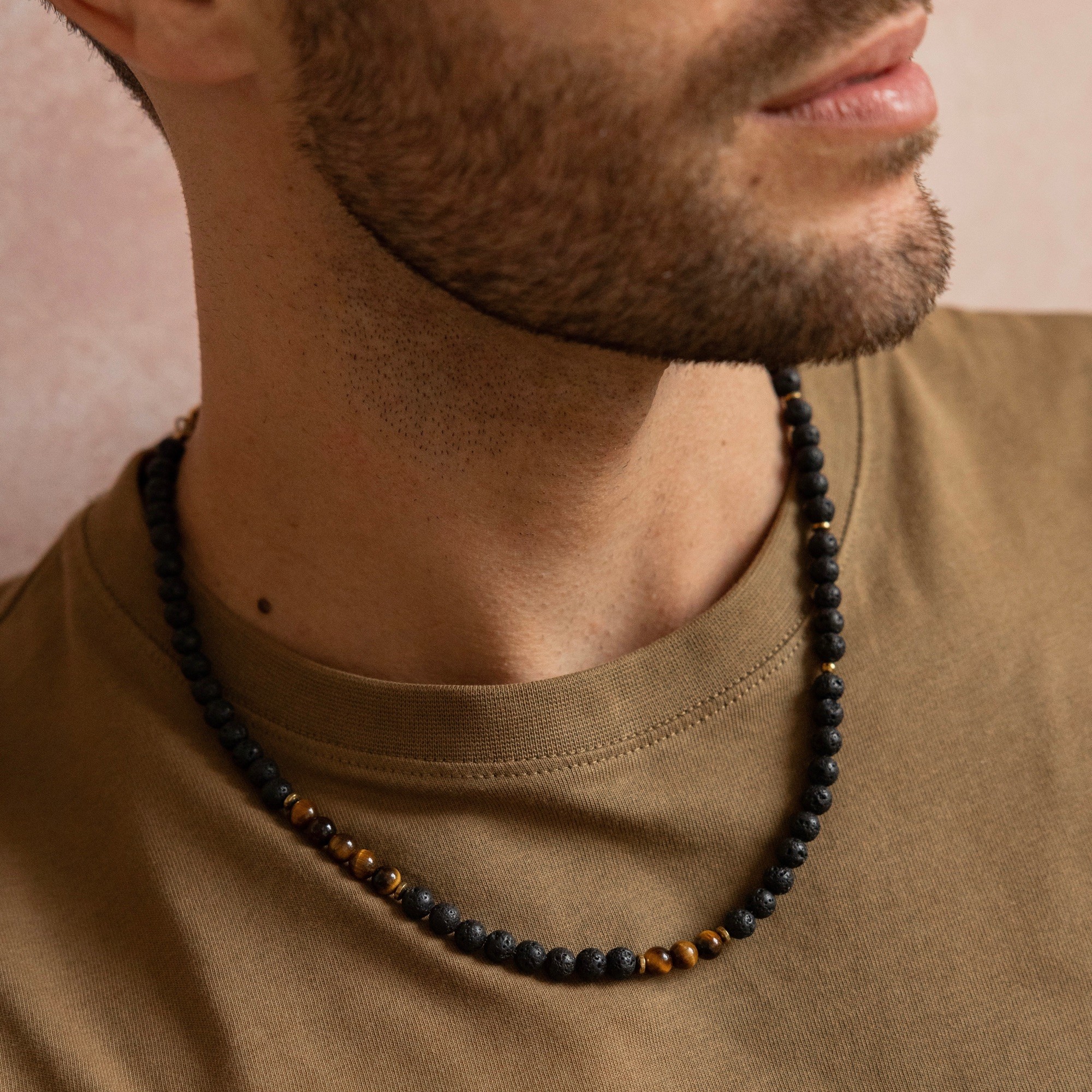 Naszyjnik Volcano – Lawa wulkaniczna, Tygrysie oko, Hematyt