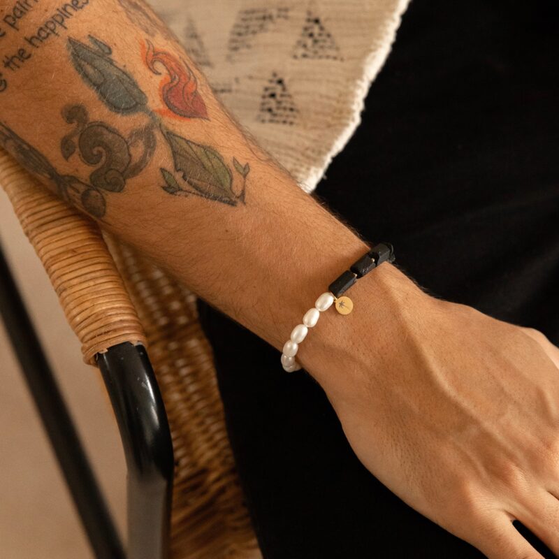 Bransoletka "Black and pearl" - Perła słodkowodna, Turmalin