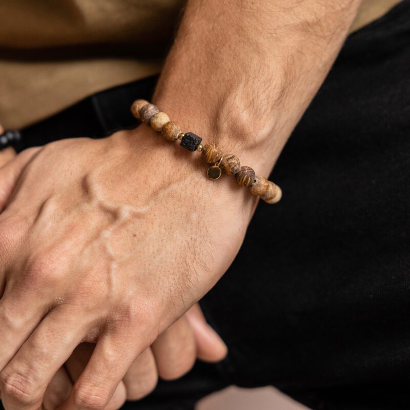 Bransoletka "Kalahari" - Jaspis Kalahari, Lawa wulkaniczna, Hematyt