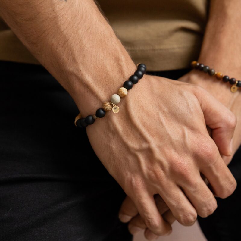 Bransoletka "Jasper, Onyx" - Onyks, Jaspis obrazkowy, Hematyt