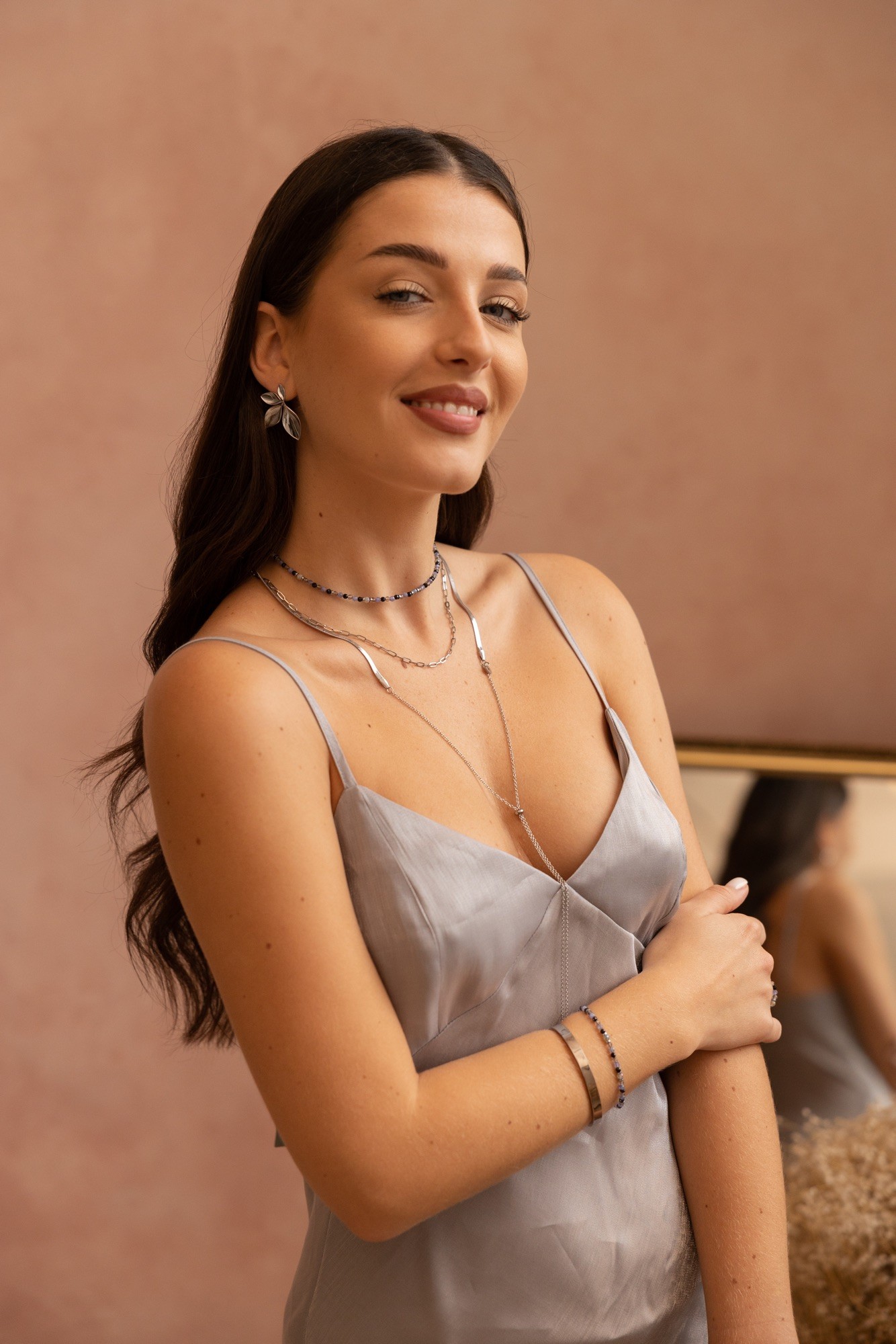 Choker „Tanzanite silver” – Tanzanit, Hematyt, Labradoryt, Turmalin