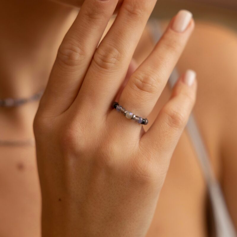 Pierścionek "Tanzanite silver" - Tanzanit, Hematyt, Labradoryt, Turmalin