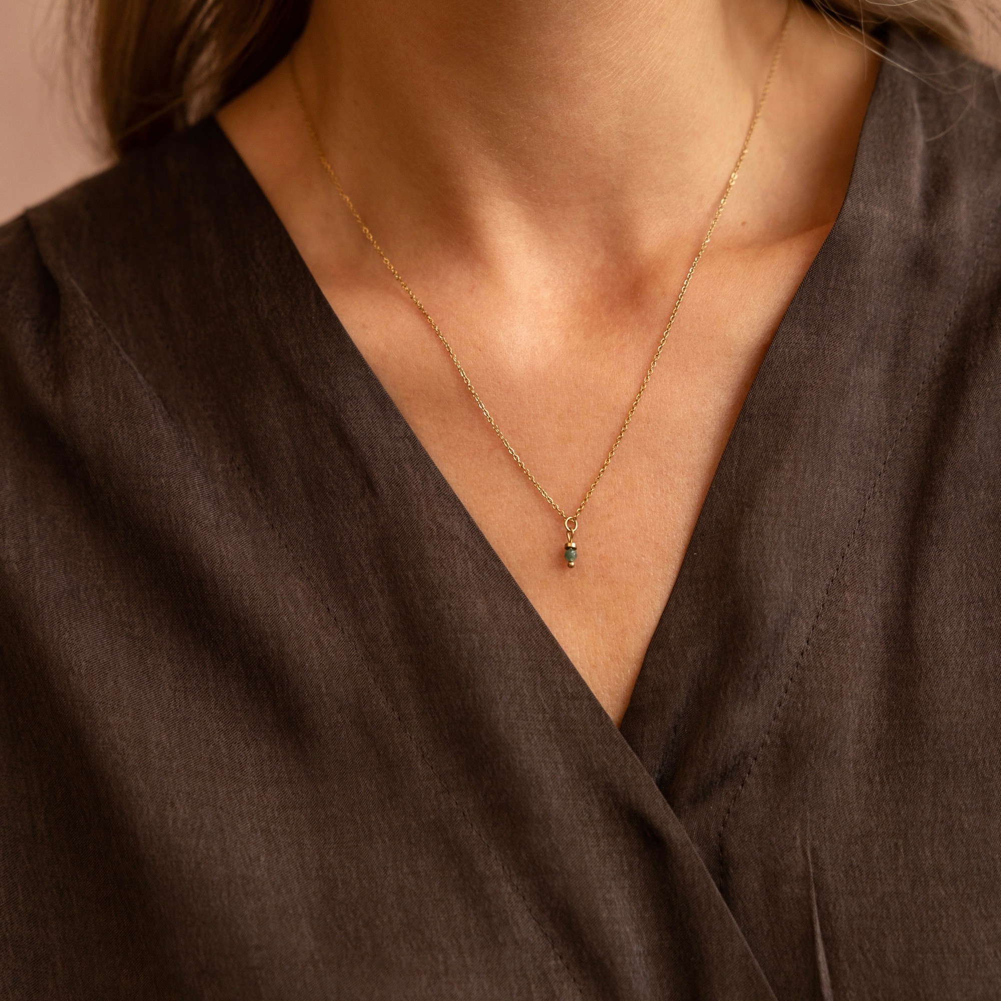 Naszyjnik ” Green energy” – Łańcuszek z zielonym Turmalinem – stal szlachetna